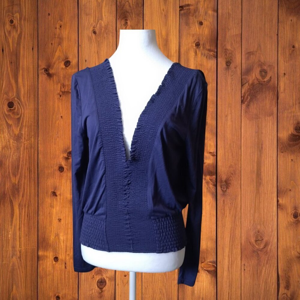 Willow + Root Women's XS Long Sleeve V-Neck Smock Open Tie Back Pullover Purple